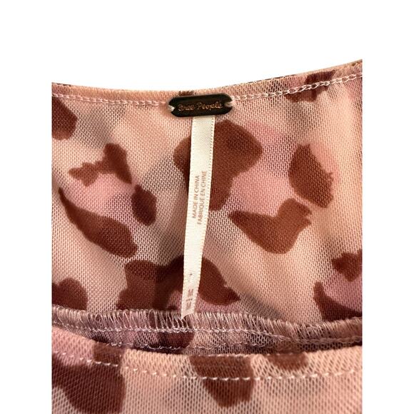 FP Free People Pink Animal Print Black Crop Bubble Hem Blouse Medium Lined - Picture 3 of 7